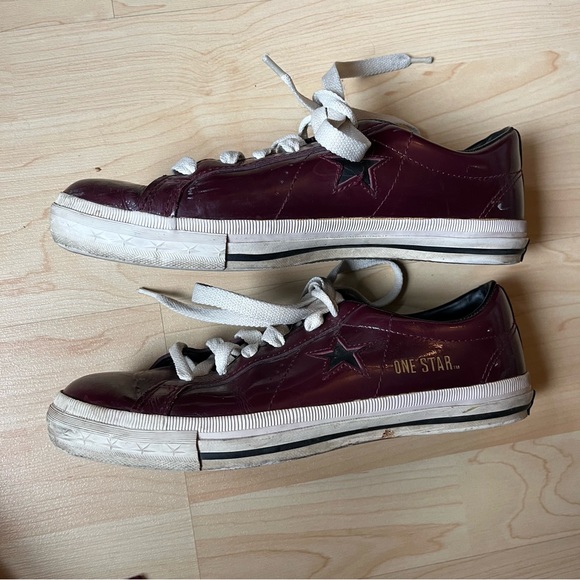 Converse One Star Mens Size 7 Shoes Burgandy Shiny Ankle Height Bowling - Picture 2 of 8